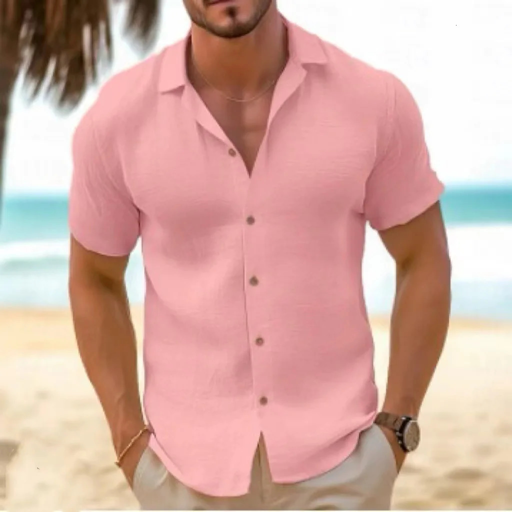 Summer Mens Shirt Short-sleeved Button-down Lapel White Top Casual Simple Black Blouses for Male 250421