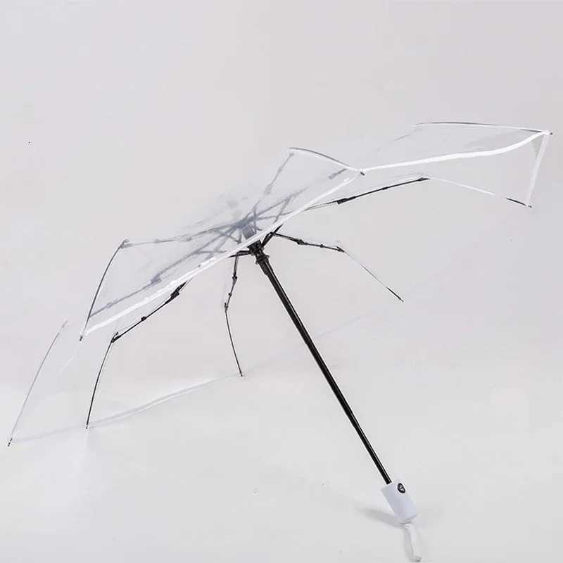 1Pc Automatic Transparent Folding Umbrella Easy Carry Windproof Rain Umbrella Women Fashion Durable Outdoor Anti Wind RainproofM251122