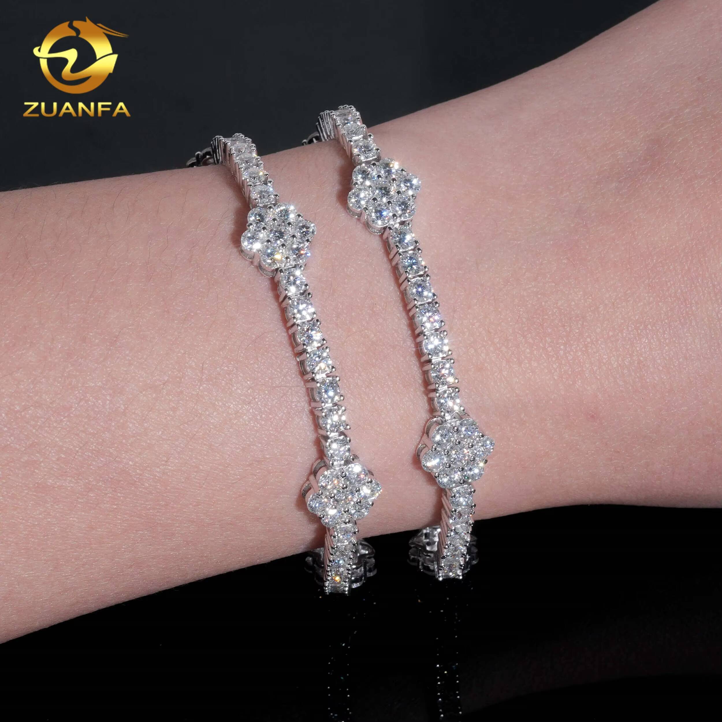 Iced Out 3mm Flower Tennis Bracelet 925 Silver Moissanite Diamond Tennis Fashion Tennis Bracelet Hip Hop Jewelry for Men Women