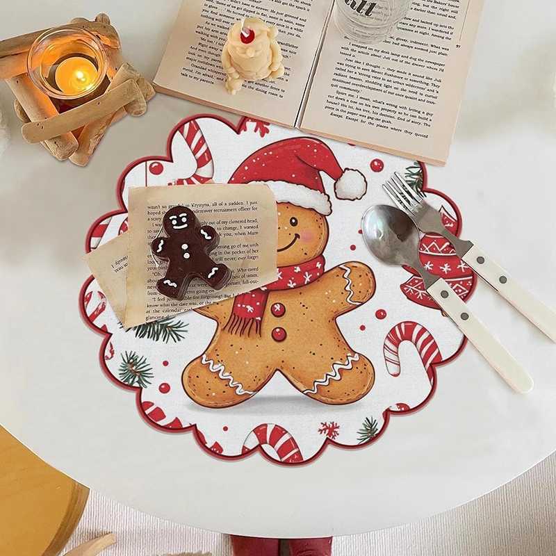 4pcs/set Christmas Placemat Cartoon Santa Claus Round Coaster Snowflake Dining Table Heat Insulation Pad Xmas Decor C251122