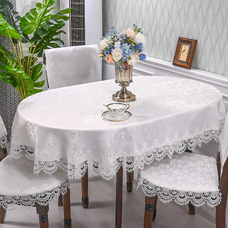 Oval Table Cloth White Embroidered Fold Tea Table Juppe Dining Table Cover Tablecloth Table Home Lace Art Dust Cover Chair Cover C251122