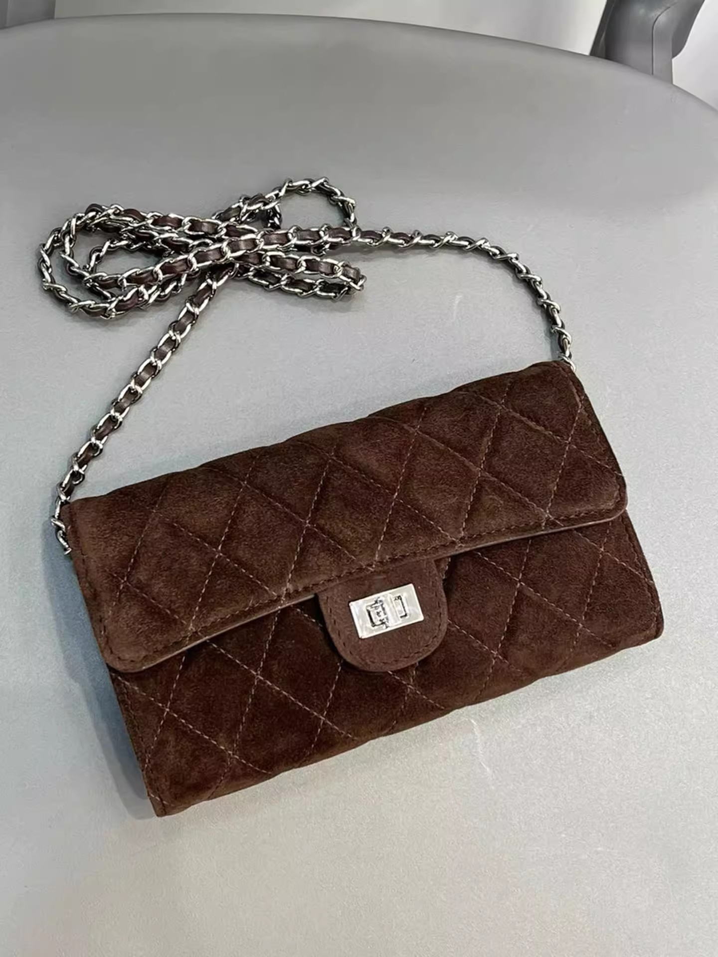 Designer Bag Vintage Suede Quilted Bag, FW 2025 Diamond Chain Crossbody Purse, Retro Underarm Shoulder Bag