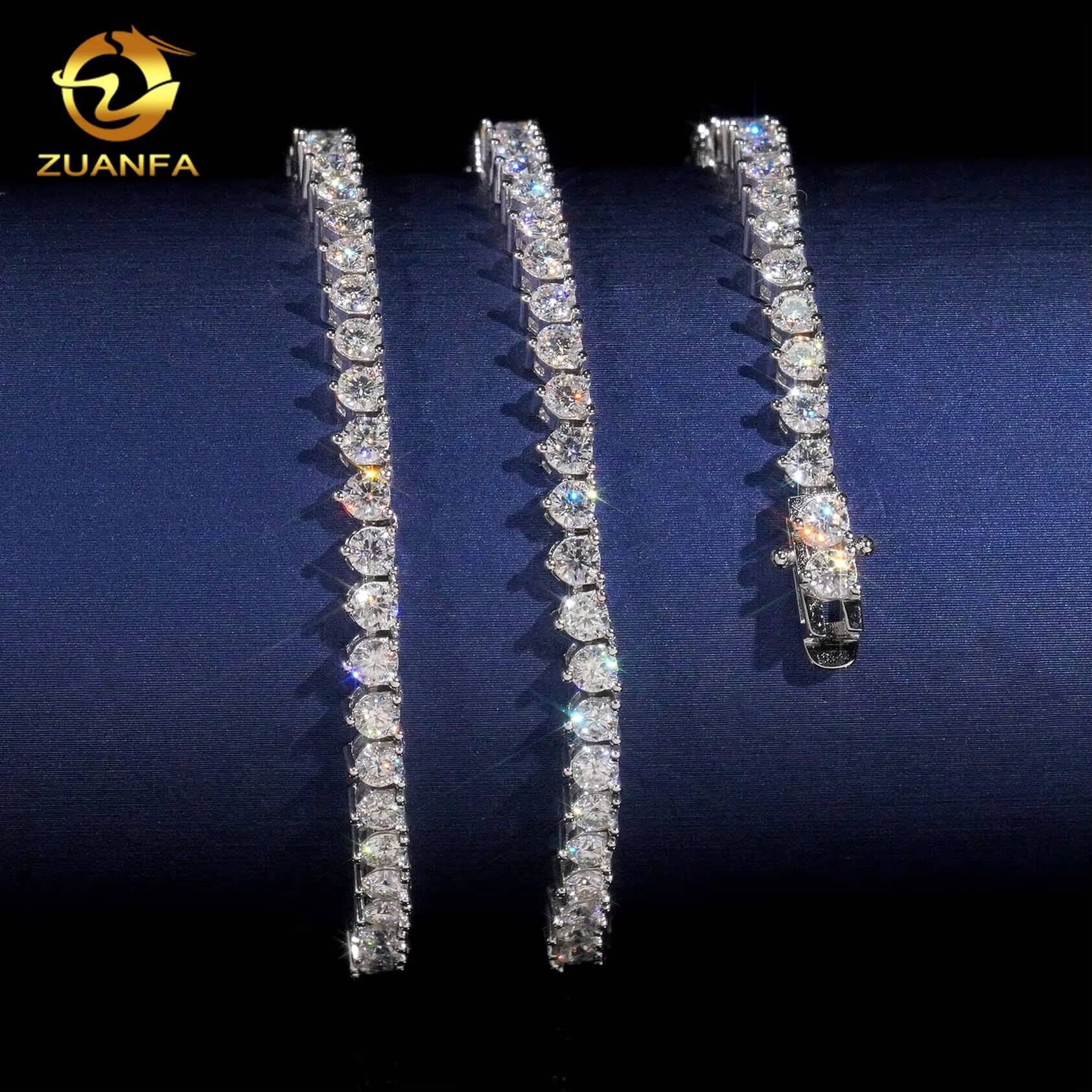 RTS Three Prong 3mm Necklace Silver 925 Vvs Moissanite Hip Hop Iced Out Fine Jewelry Tennis Chain