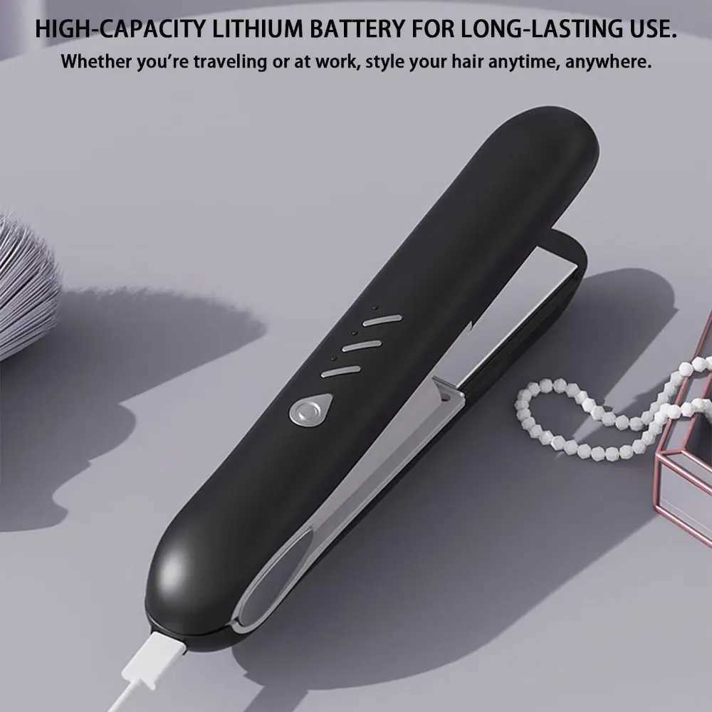 2 in 1 Cordless Hair Straightener Rechargeable Mini Straightener Flat Iron with 3 Temperature Settings Type-C Curling IronT251122