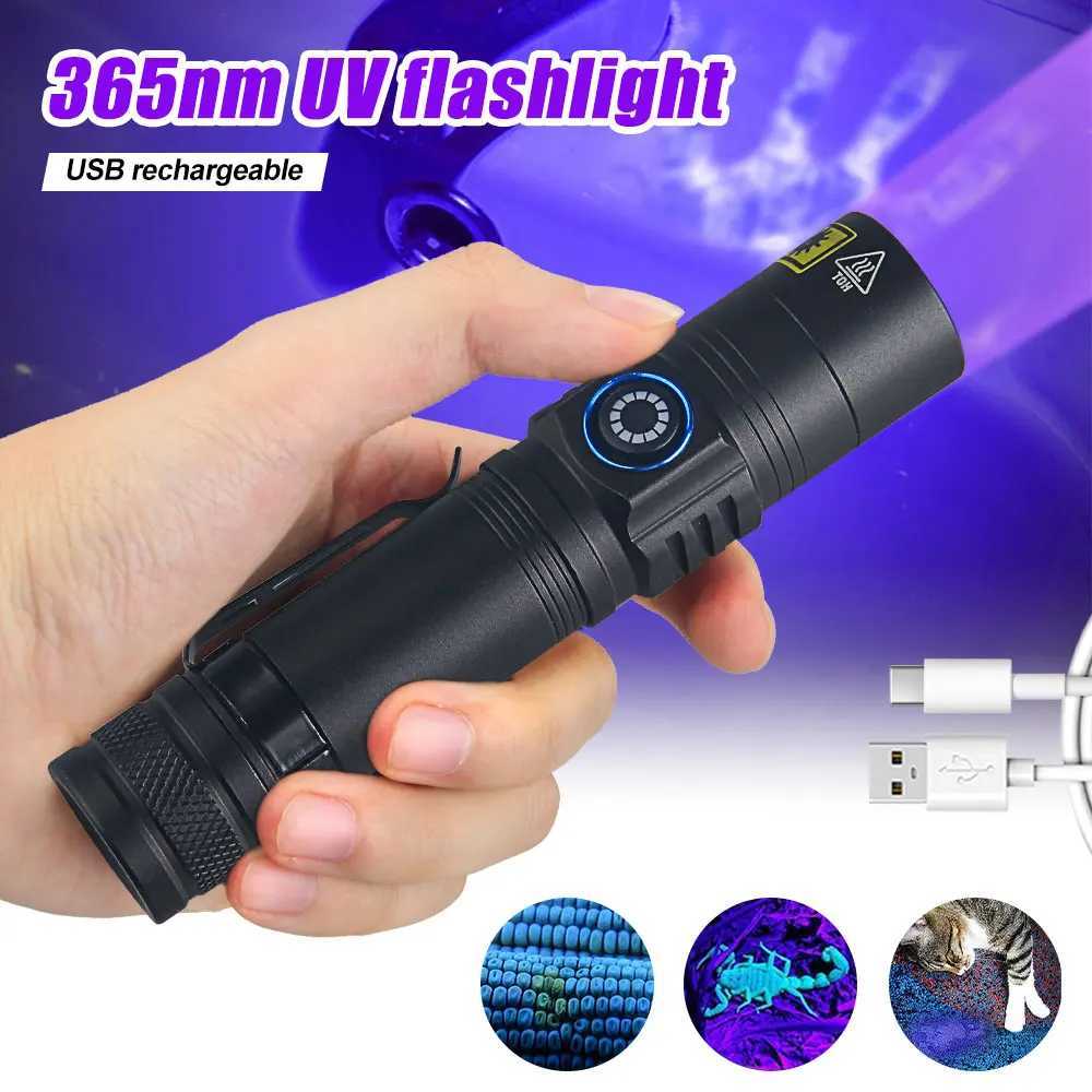 Mini UV Flashlight 365nm 395NM Ultraviolet Blacklight USB Rechargeable Purple Linternas Carpet Pet Urine Detector Catch Scorpion C251122