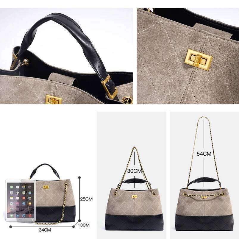 2025 New Brown Suede Crossbody for Women Vintage Chunky Chain Shoulder Bag Retro Chic Messenger Purse Office Commute Handbag