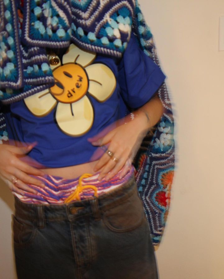 Drew House DREW HOUSE Smiling Face Short-Sleeve Floral Print American Loose-Fit Unisex Crewneck Pure Cotton T-Shirt