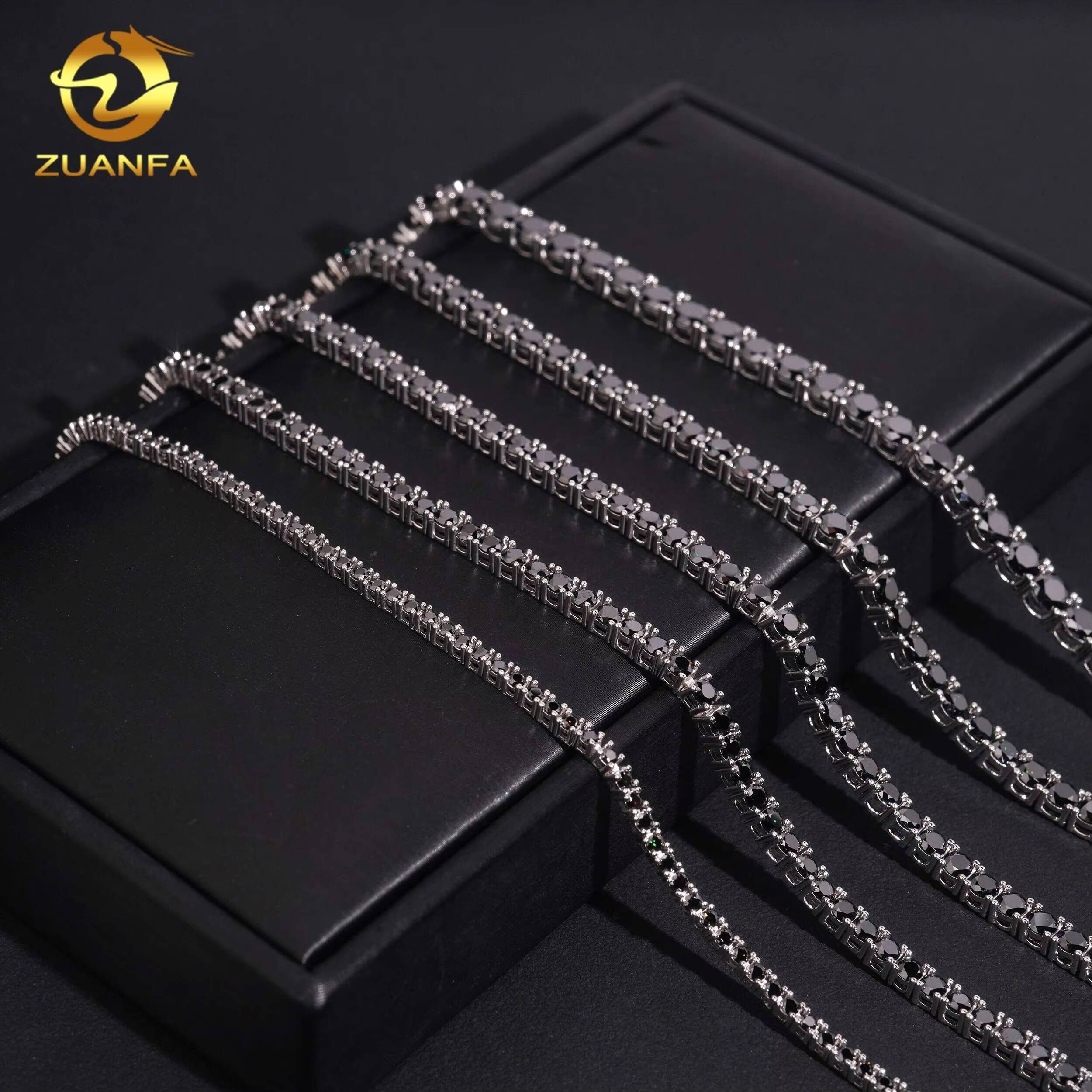 Fine Jewelry Classic Hip Hop Fashion 2mm 3mm 4mm 5mm 925 Silver Black Moissanite Tennis Bracelet