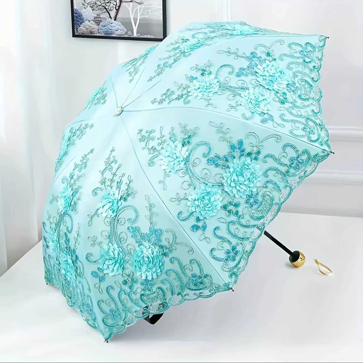 1pcs Lace Parasol Anti-UV Folding Umbrella UPF50 Vintage Flower Embroidery Umbrella Princess Umbrella Gift Umbrella Suitable foM251122