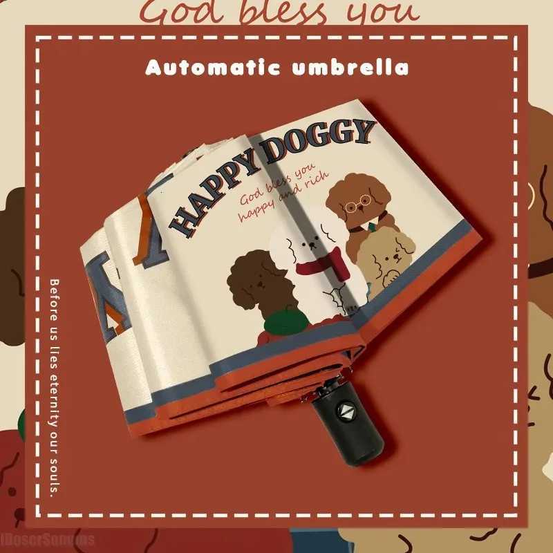 Retro Umbrella Folding Umbrella High-end Female Rain Umbrella Cartoon Thickened Vinyl Cute Student Fully AutomaticM251122