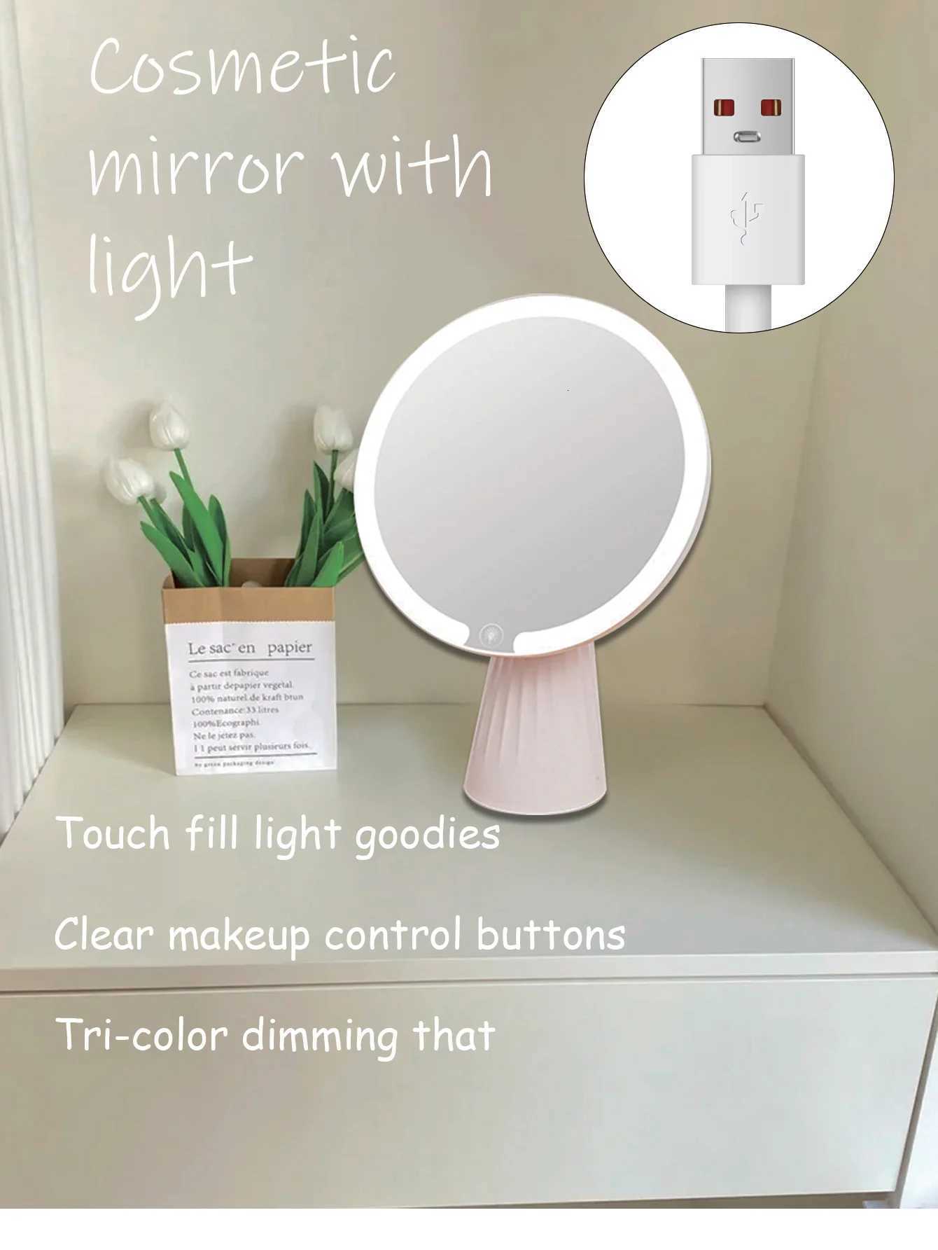 Rechargeable Cosmetic Mirror with LED Lights 10x Magnifying Mirror Portable Folding Travel Mirror Double Sided Beauty Mirror M251122