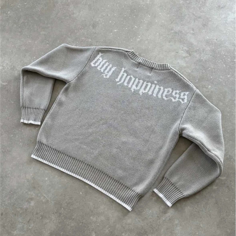 Men Gray Money Sign Sweater Y2k American Dollar Knit Pullover Vintage Classic Streetwear Warm Winter Crewneck Top Casual Fashion 251120