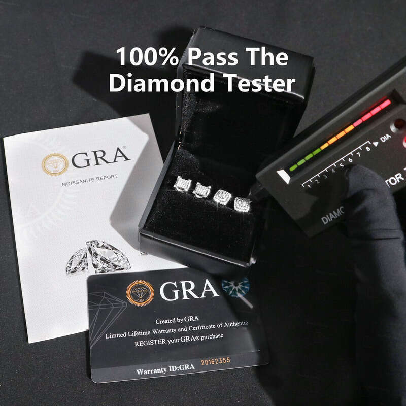 Classic Mossanite Sier Screw Back Vvs Iced Out Moissanite Earrings