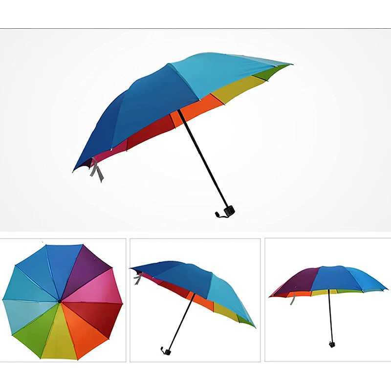 Windproof Foldable Umbrella Women Men Manual Popular Rainbow Three Folding Umbrella Adults Children Strong Resistant UmbrellaM251122