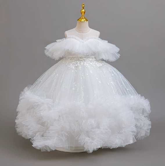 Girl's Dresses The Sun Yat-sen University girl's net tulle dress, printed puffed skirt, princess dress, birthday party, flower girl host