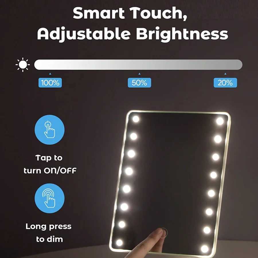 16 LED Light Vanity Mirror with Storage Base - 360 Rotating Touch-Sensitive Desktop Makeup Mirror Dimmable Lighting M251122