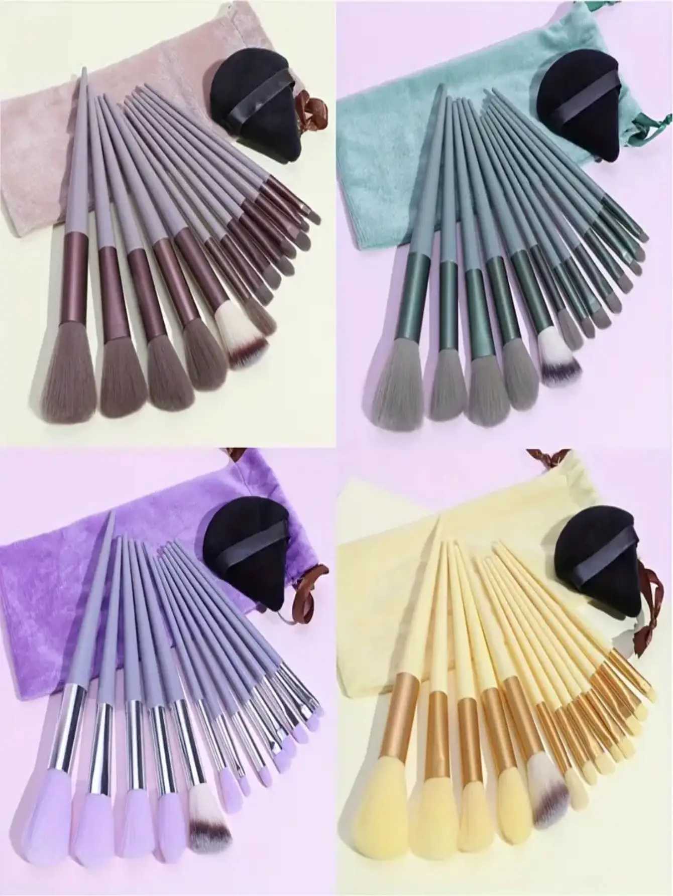 13-Piece Purple Makeup Brush Set with Blending Sponge - Professional Cosmetic Brush Kit for Foundation/Contour/Eyeshadow C251122