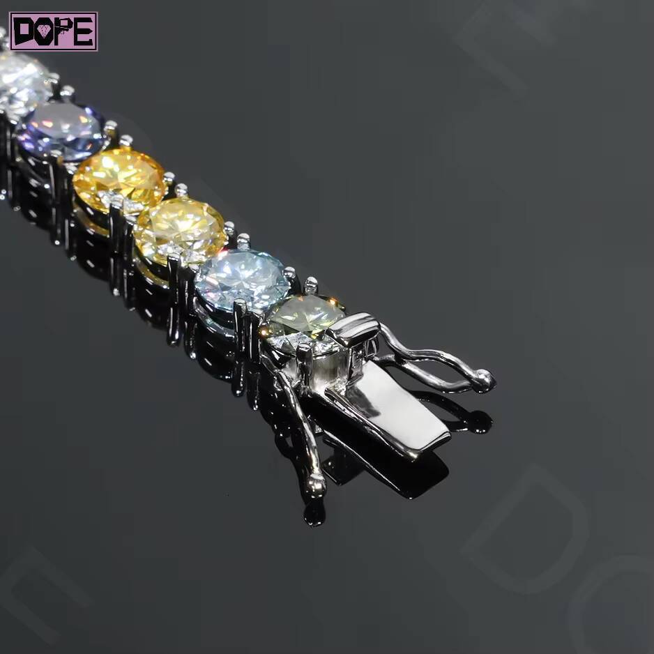 6mm Moissanite Bracelet Iced Out Men Female Hip Hop 925 Silver VVS Rainbow Colored Moissanite Tennis Bracelet