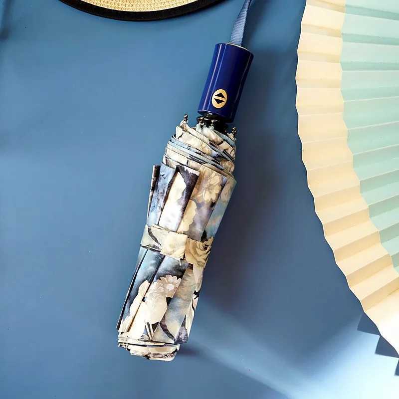 Fully Automatic Big Umbrella Parasol Windproof Reinforced UV Sun Protection Three Folding Umbrella Male Female Umbrellas TravelM251122