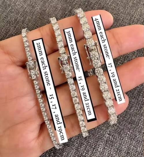 3mm Moissanite Bracelet 925 Silver Hip Hop Bracelet Women Men Icy VVS Moissanite Diamond Tennis Bracelet