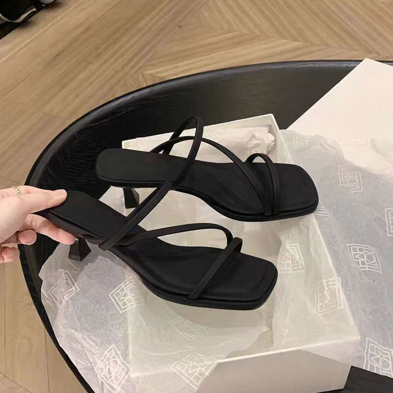 Grape Mom Island Evening Breeze~French Fine Belt Fairy Style Square Head Slim High Heel Sandals for Women to Wear Outside in Summer