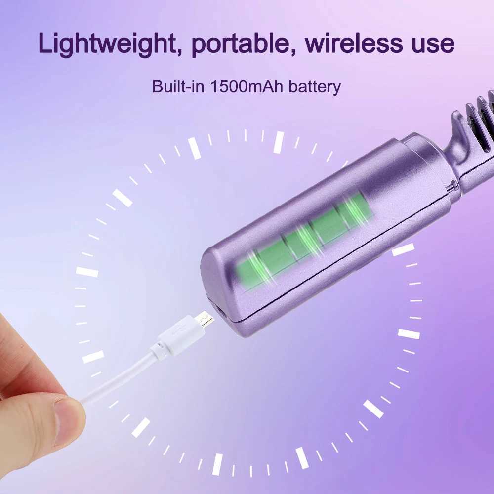 Lazy Hair Straightening Comb Wireless Heated Hair Straightener Small Portable Hair Straightener Hair Care Smooth Hair USB ChargiT251122
