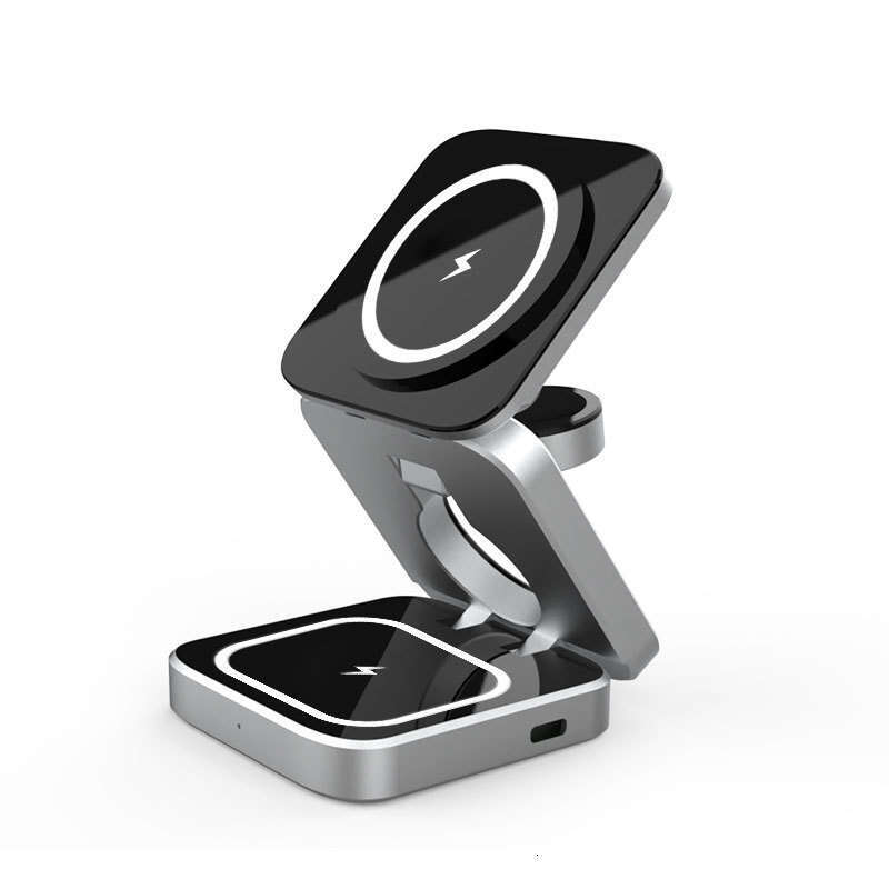 3-in-1 Wireless Station for iPhone Samsung Watch Earbuds Fast Magnetic Charger Dock Stand Foldable USB-C Charging Pad