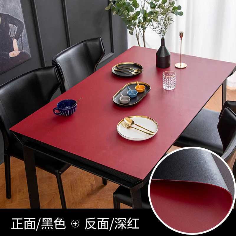 Double-sided solid color pu leather tablecloth rectangle table mat waterproof table cloth custom wooden table protector cover C251122