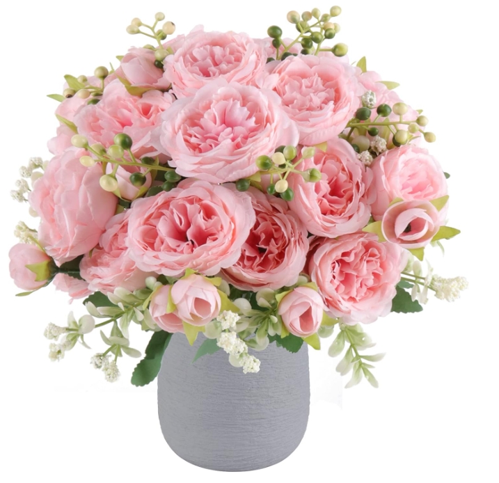 Hot Selling 10pcs/30cm Rose Pink Silk Bouquet Peony Artificial Flower 5 Big Head 4 Small Bud Bride Wedding Home Decoration