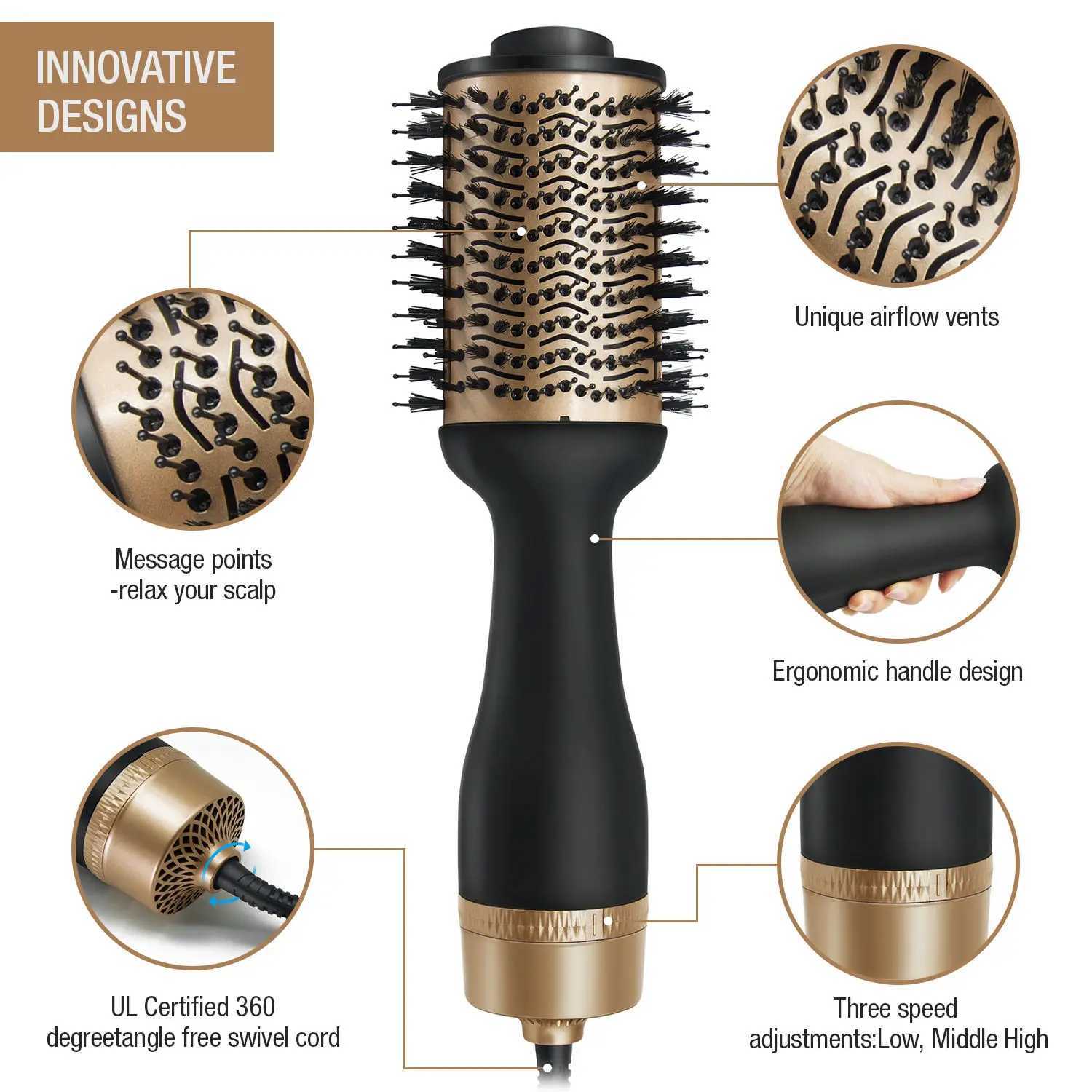 Professional Electric Heated Smoothing Comb Straight Hair Curly Styling Hair Dryer Brush 3 In 1 Hair Dryer BrushT251122