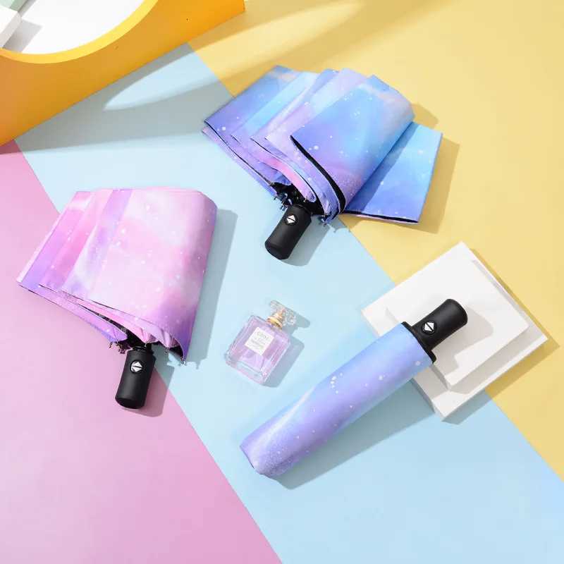 Umbrella Automatic Folding Womens Umbrella Three-folding Umbrella Windproof Starry Sky Color Creative Sun Umbrella ParasolM251122