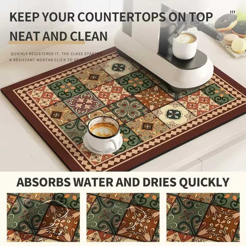 VIKAMA Retro Coffee Maker Mat Non-Slip Dish Drying Kitchen Pad Quick Dry Tableware Placemat Washable Dinnerware Draining Mat C251122