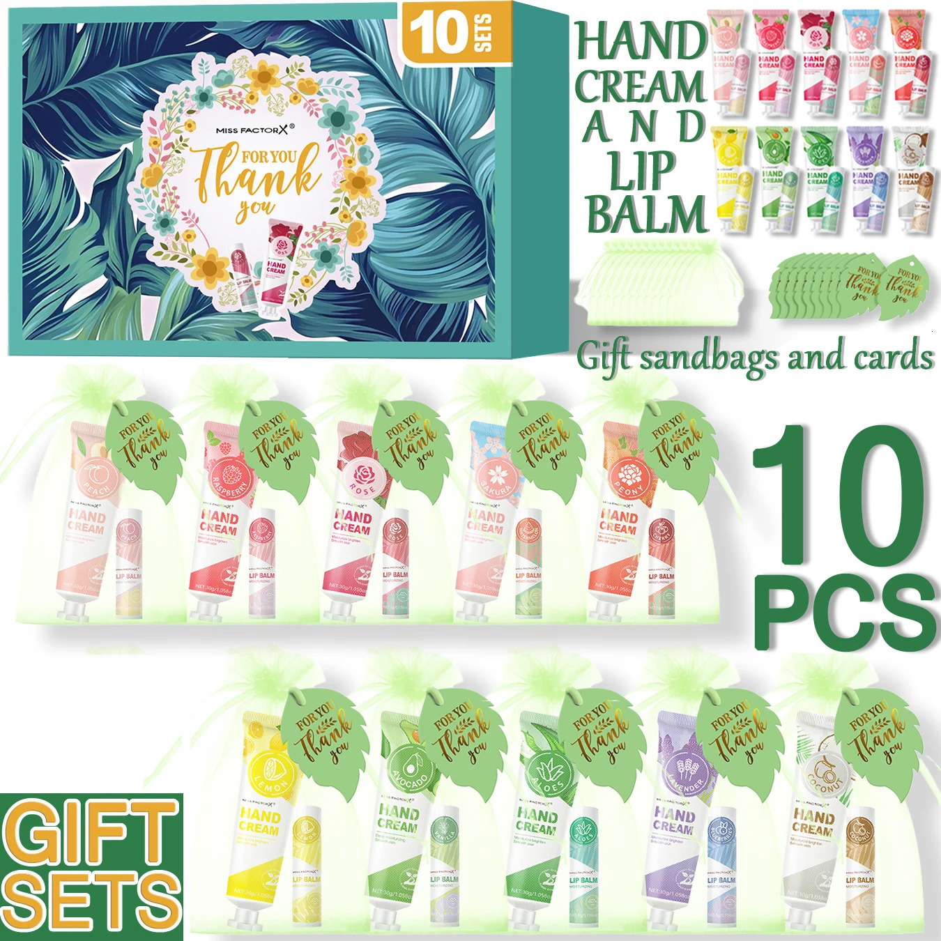 10 sets of assembled gift flavors hand cream and lipstick including gauze bags love cards 251103