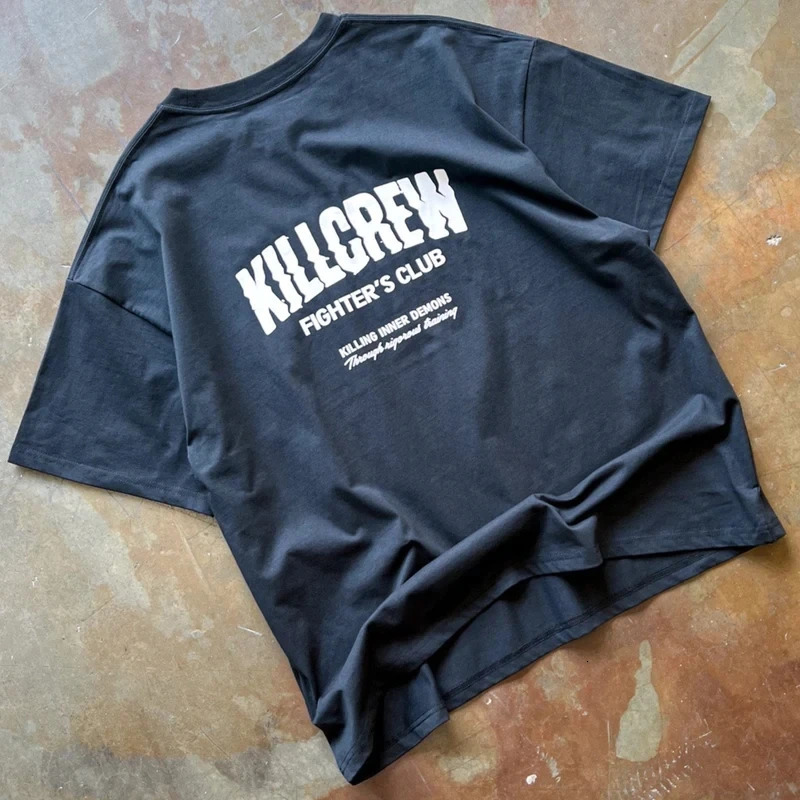 KillCrew Muscle Fitness Mens Running T-Shirts Training Jersey Casual Loose Sports Cotton Short Sleeve T Shirt Workout Tops Tee 250421