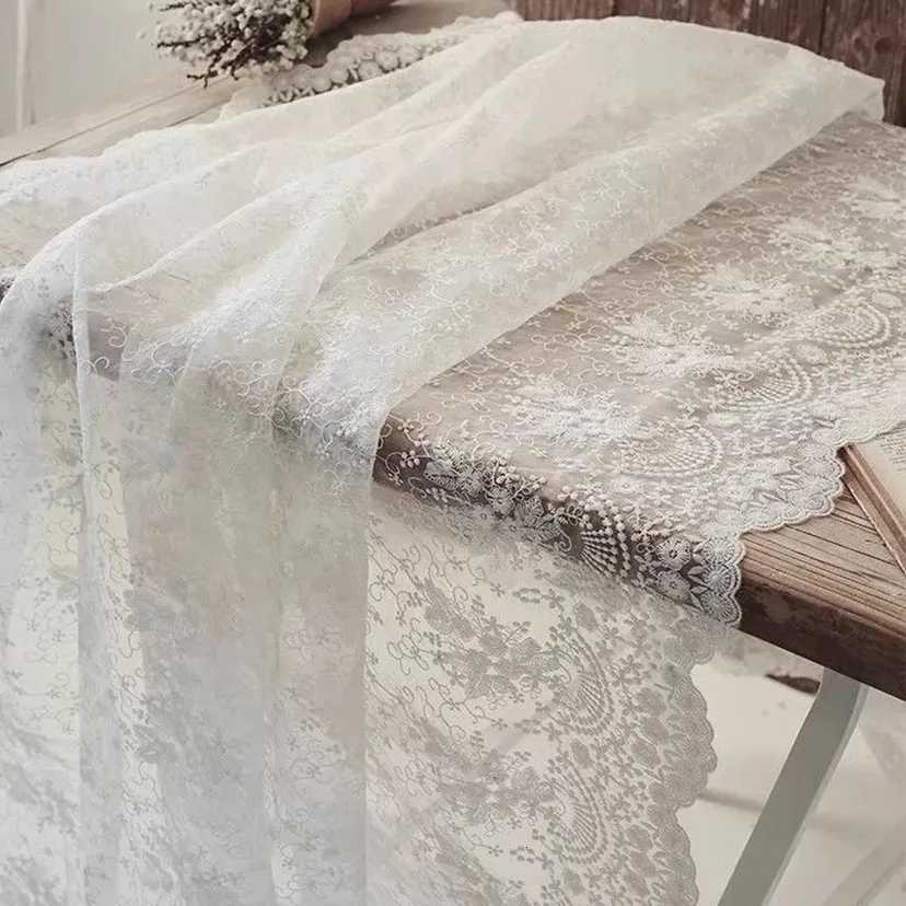 Romantic White Embroidered Lace Fabric French Style For Wedding Dress Home Decoration Tablecloth Fabric C251122