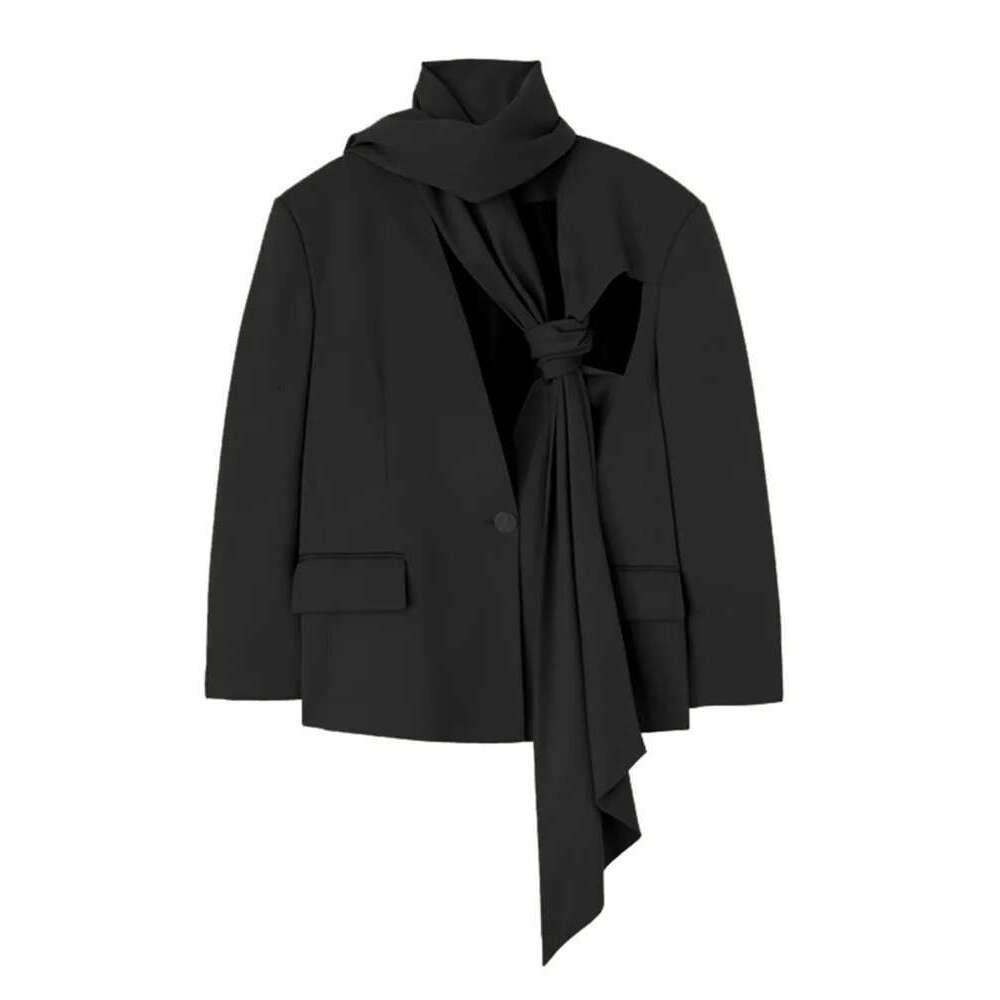 Eshin Two Piece Set For Women's 2024 Autumn Winter New Scarf Cut Silhouette Suit Coat High Waist Casual Pants Sets Th5196