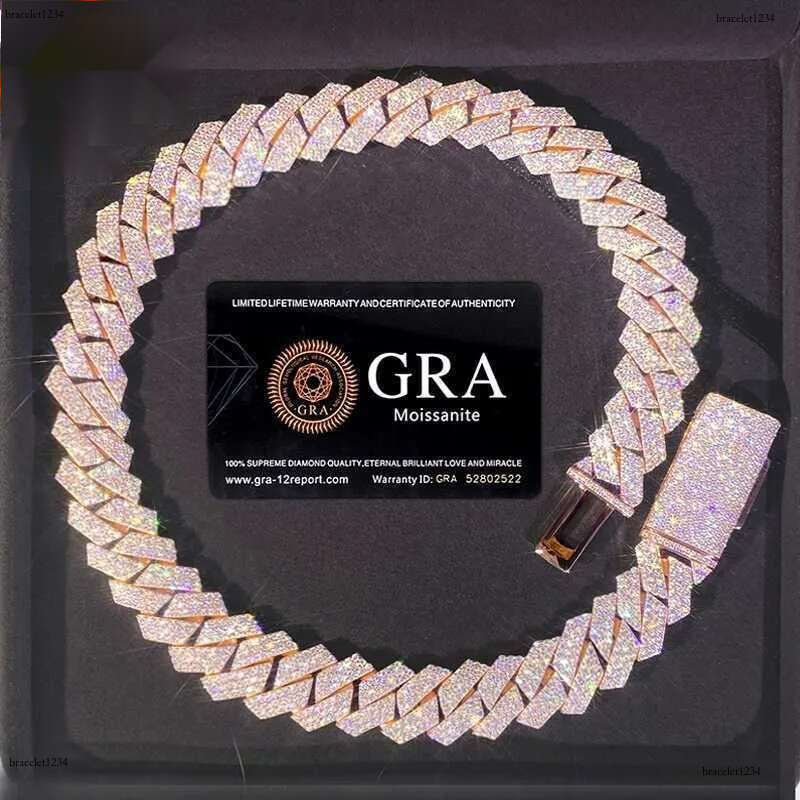 bracelet designer jewelry moissanite chain cuban k High Quality 3 Rows VVS Moissanite Dia Chain White Rose Gold Plated Hip-hop chains for men necklace