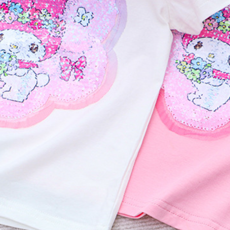 DISNEY Kids designer clothes children's summer clothes women's short-sleeved T-shirt cartoon color-changing sequin cotton base casual top.