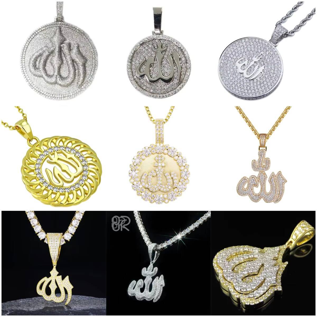 Pass Diamond Tester Wholesale Ice Out VVS Moissanite 925 Silver 15Inch Lucky Hamsa Hand Pendant Islam Hip Hop Men Necklace