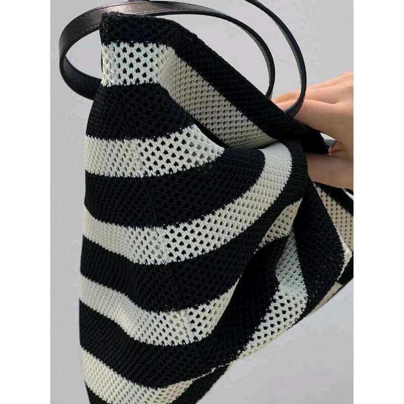 New High Quality Black And White Striped Tote Woven Large Capacity Shoulder Bag Designer's bag