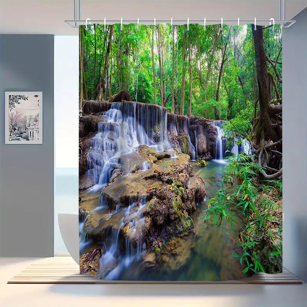 YL-37787 Checkered Waterproof Shower Curtain, Anti-mildew Bathroom Toilet Shower Separator Curtain