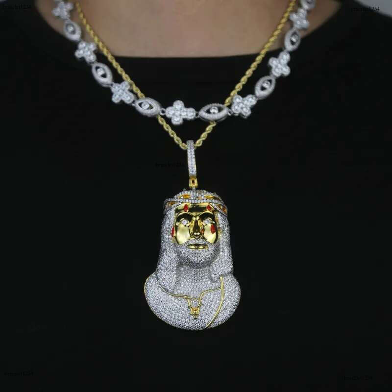 Jesus Christ Piece Head Face Pendant for Men Iced Out Bg Cz Paved Charm Necklace with Chain Hip Hop Jewelry