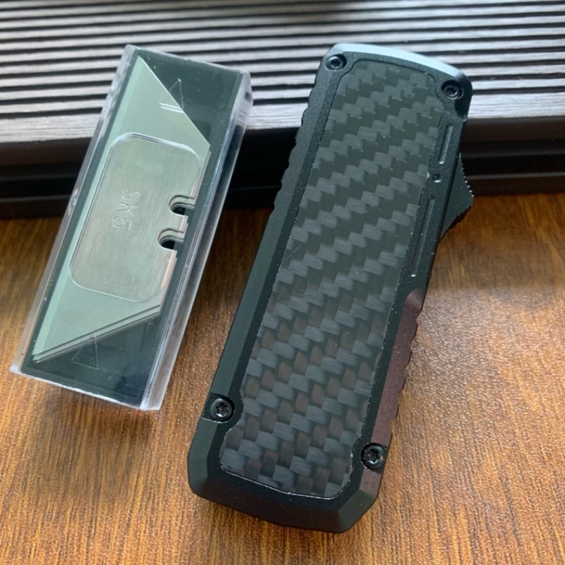 NEW Carbon Fiber OTF TECH Utility Knife SK5 Replaceable Blades Cutting Tool Paper Cutter EDC Tactical Gear Legal Pocketknife
