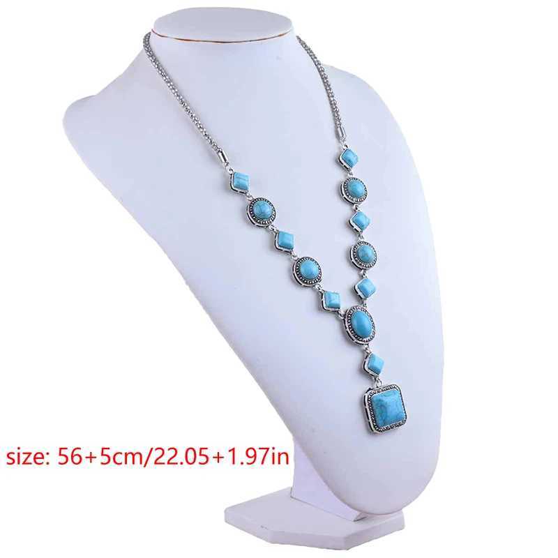 Vintage Bohemian turquoise pendant necklace ethnic style bead chain necklace sweater chain necklace womens jewelry giftXJ250422