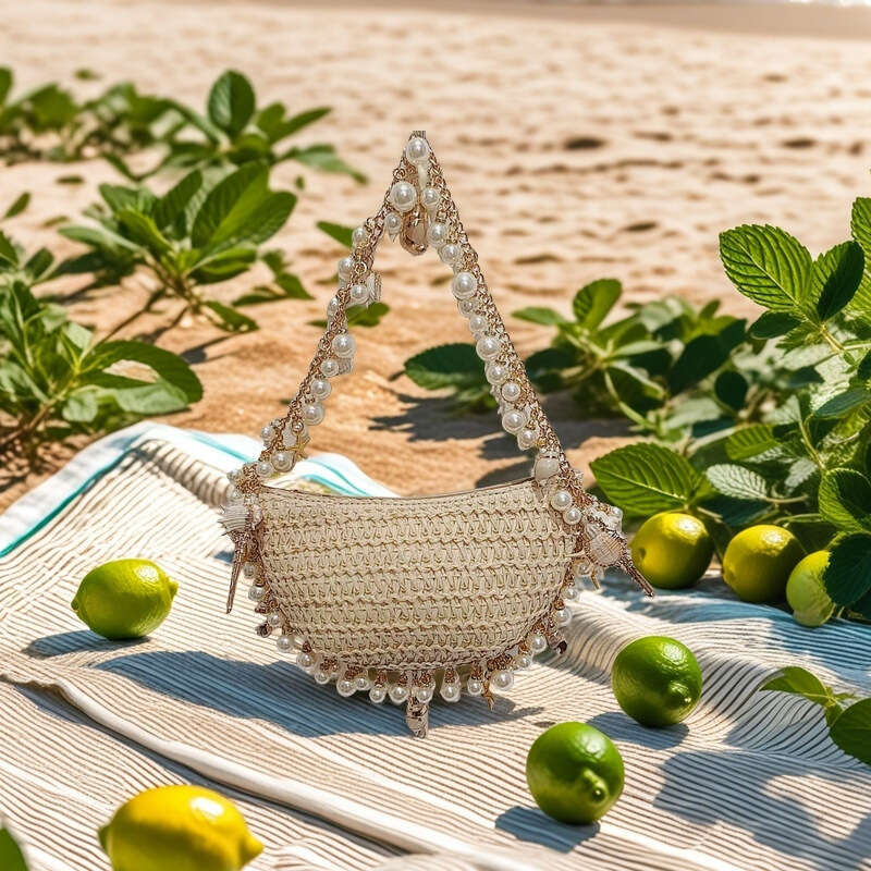 Ins Style Resort Beach Bag Seaside Vacation Tourism Conch Pentagram Handmade Grass Woven Semi Circular Fairy Tote Bag Armpit Handbag KQ