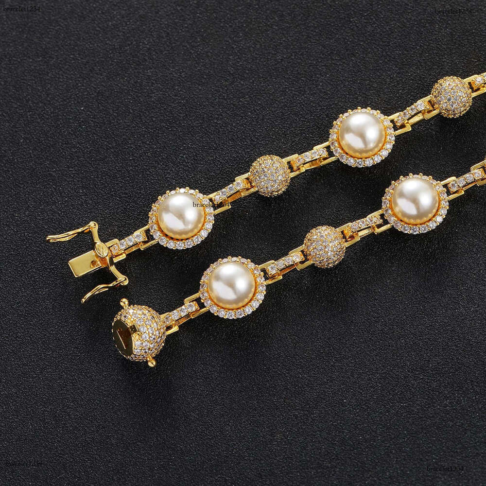 Luxury designer new pearl inlaid ice out VVS Moissanite, real gold, hip hop necklace bracelet for men and women Free delivery