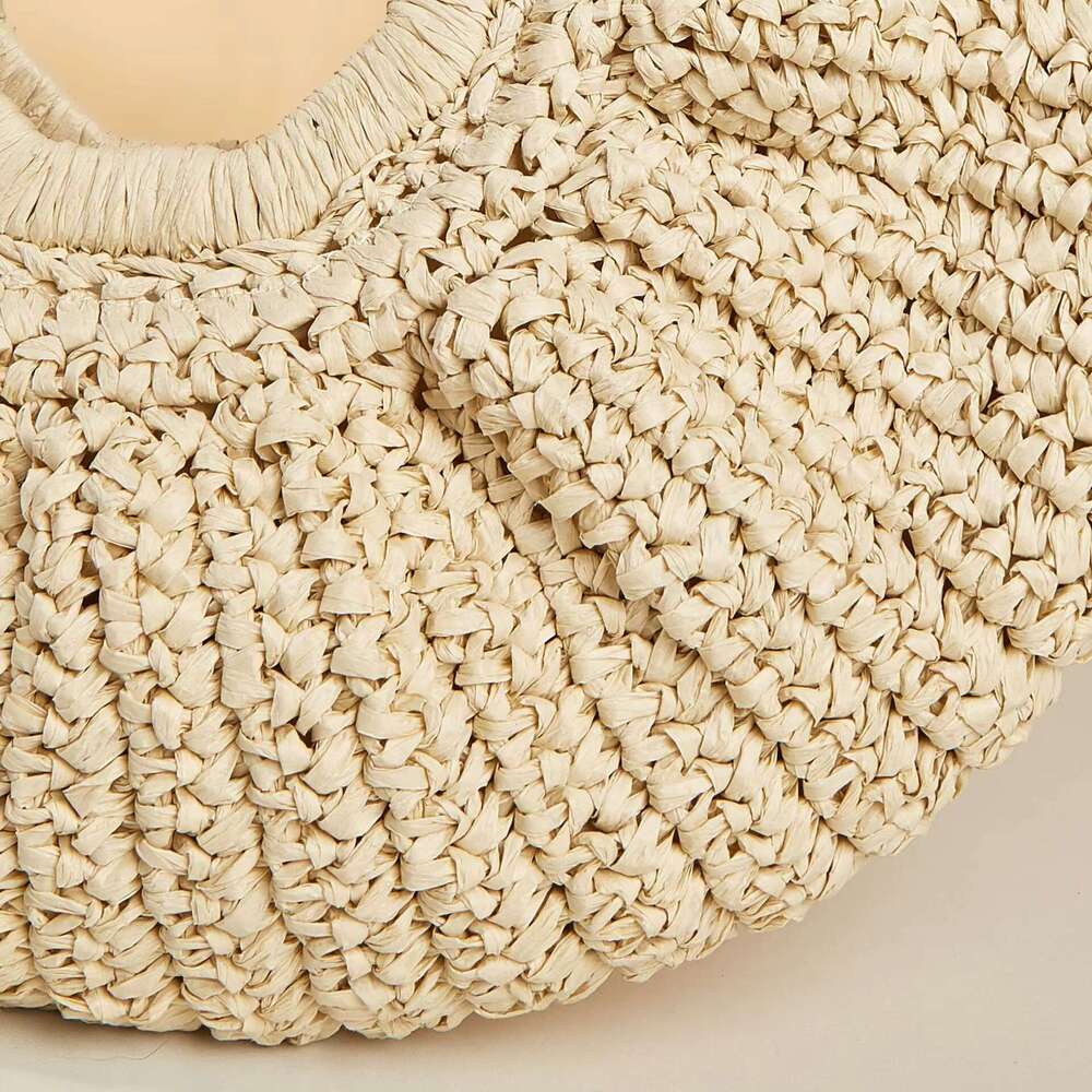 Wholesale Bohemian Fashion Lady Paper Straw Bucket Tote Handbag Summer Beach Retro Half Moon Shape Handmade Braid Clutch
