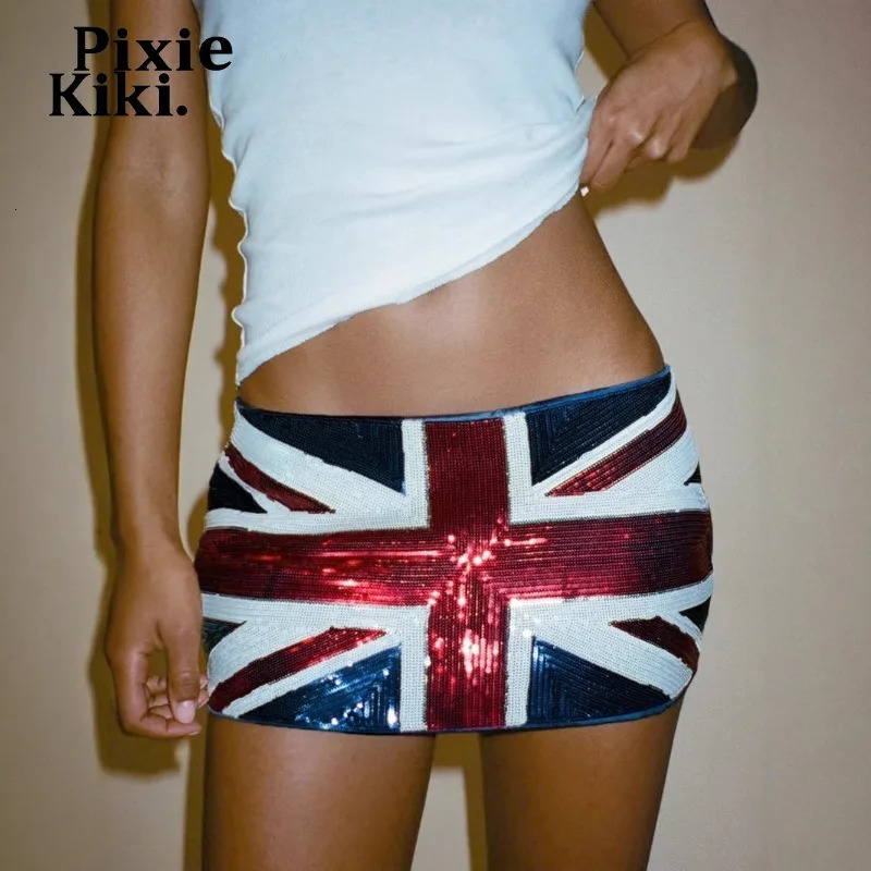 PixieKiki Flag Print Sequin Extreme Mini Skirt Y2k Streetwear Sexy Low Waist Skirts for Summer Women Clothing P67-EZ22 251117