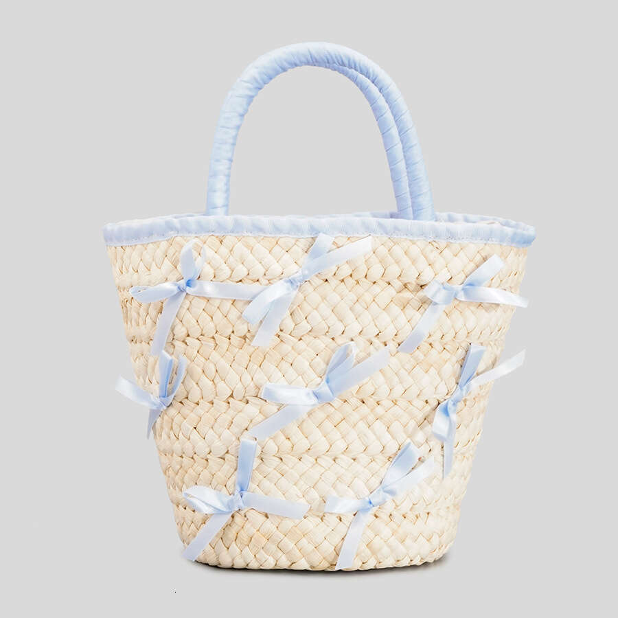 Ins Style Resort Beach Bag New Handheld Bow Straw Hand Woven Beach Vacation Shoulder Bag Handbag KQ
