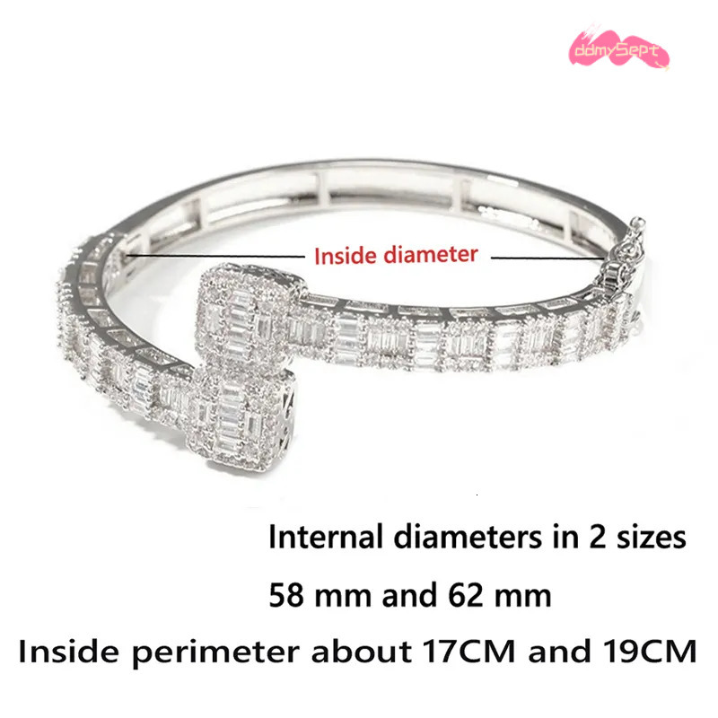 Iced Out Bangle Bracelet - Square Zircon Charm, Gold/Silver Color, Baguette , Hip Hop Jewelry for Men & Women ddmysept